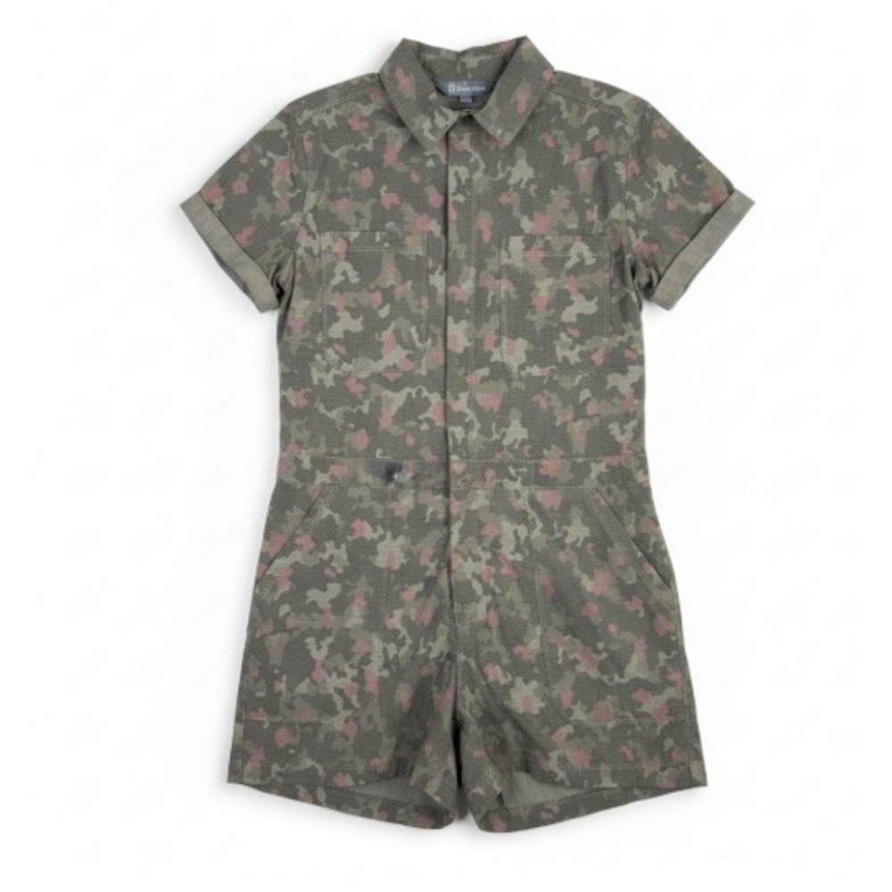 NEW Title Nine Womens Utility Romper Army Green Camo Print Safari Gorpcore Small